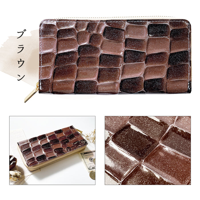 【Leo&Aoi公式ショップ】 2nd ステンドグラス 長財布 レディース ラウンドファスナー 財布 本革 サイフ さいふ ウォレット 革 牛革 レザー カード収納 革財布 ラウンド長財布 ラウンド財布 長サイフ 本革長財布 エナメル加工 ハンドメイド【安心の返品保証付き】