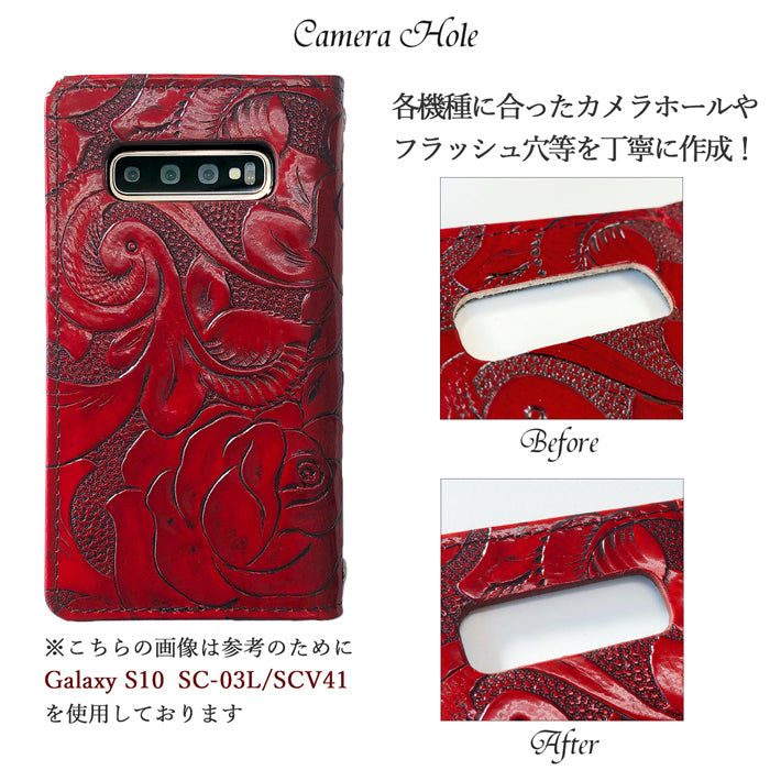 【Leo&Aoi公式ショップ】 本革 アンティーク調 ローズ スマホケース 手帳型ケース 100機種以上対応