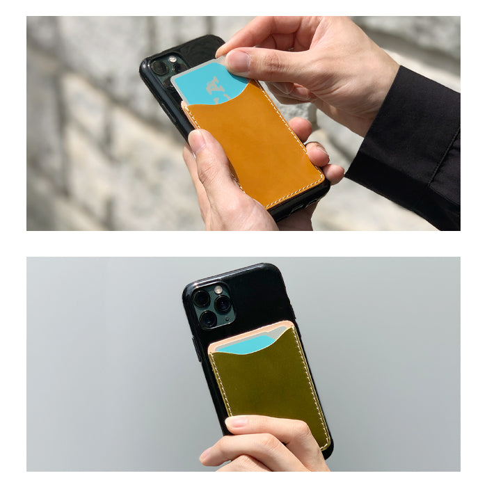 【Leo&Aoi公式ショップ】 ホースレザー コードバン スマホ カード収納 カードケース 本革 馬革 貼り付け 背面 薄型 カードポケット 背面収納 レザー ポケット カード入れ スリム ICカード 定期入れ シール CARD POCKET 革 レザー 収納ポケット 【安心の返品保証付き】