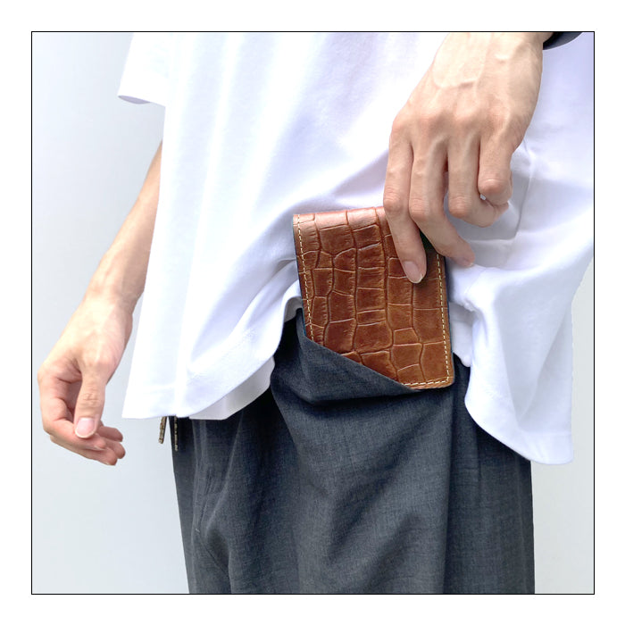 【Leo&Aoi公式ショップ】 クロコダイル 型押し 財布 二つ折り財布 メンズ 本革 二つ折り サイフ さいふ ウォレット 牛革 革 レザー カード収納 小銭入れ コインケース付き 二つ折りサイフ 革財布 メンズ財布 ハンドメイド ワニ柄 わに柄【安心の返品保証付き】