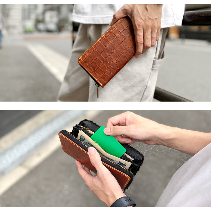 【Leo&Aoi公式ショップ】 クロコダイル風 型押し 長財布 メンズ 本革 ラウンドファスナー サイフ さいふ ウォレット 財布 革 牛革 レザー カード収納 革財布 ラウンド長財布 ラウンド財布 長サイフ 本革長財布 ワニ柄 わに柄 レディース ハンドメイド【安心の返品保証付き】