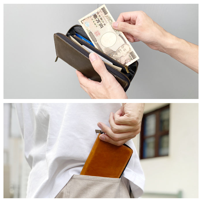 【Leo&Aoi公式ショップ】 イタリアンレザー ダグラスレザー 長財布 本革 イタリア産 メンズ 財布 ラウンドファスナー サイフ さいふ ウォレット 革 牛革 レザー カード収納 革財布 ラウンド長財布 ラウンド財布 長サイフ 本革長財布 レディース ハンドメイド タンニン鞣し【安心の返品保証付き】