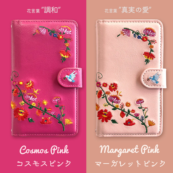 【Leo&Aoi公式ショップ】 花刺繍 スマホケース 手帳型ケース 100機種以上対応