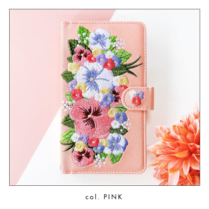 【Leo&Aoi公式ショップ】 XPERIA 10 VII SO-52F ケース SOG16 カバー A502SO XQ-FE44 手帳型 ハンドあり パンジー 刺繍 手帳型ケース so52f エクスペリア スマホケース 【安心の返品保証付き】