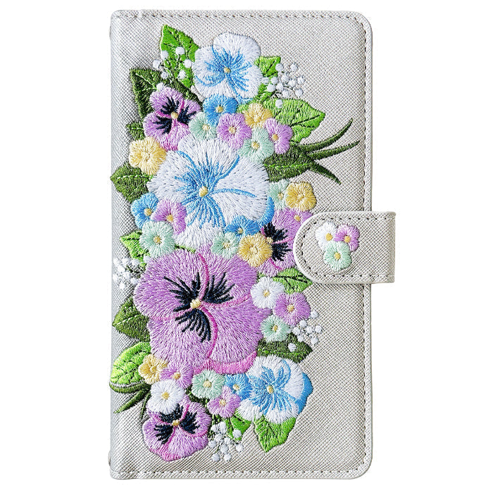 【Leo&Aoi公式ショップ】 XPERIA 10 VII SO-52F ケース SOG16 カバー A502SO XQ-FE44 手帳型 ハンドあり パンジー 刺繍 手帳型ケース so52f エクスペリア スマホケース 【安心の返品保証付き】