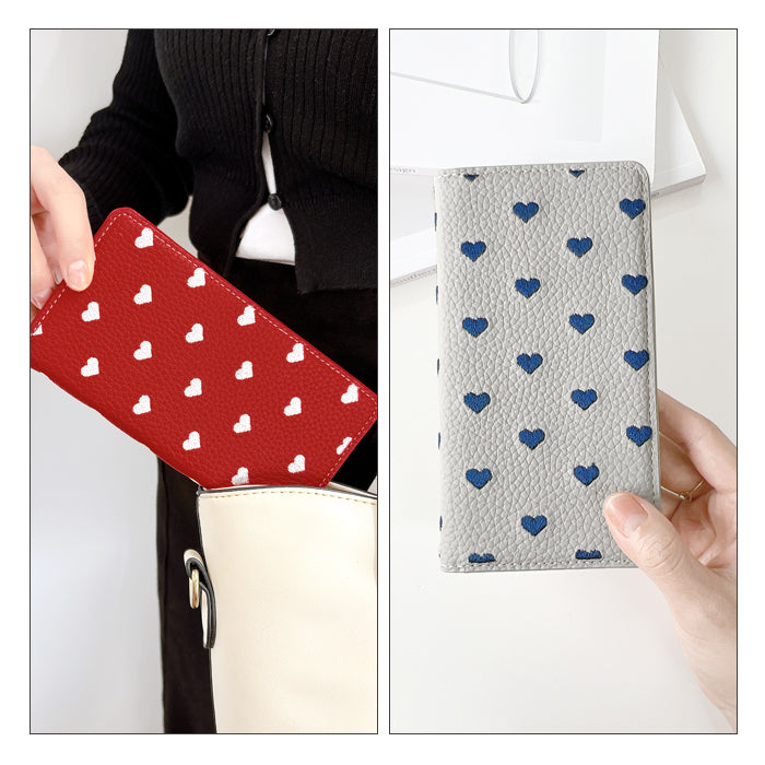 【Leo&Aoi公式ショップ】 ハート刺繍 スマホケース 手帳型ケース 100機種以上対応