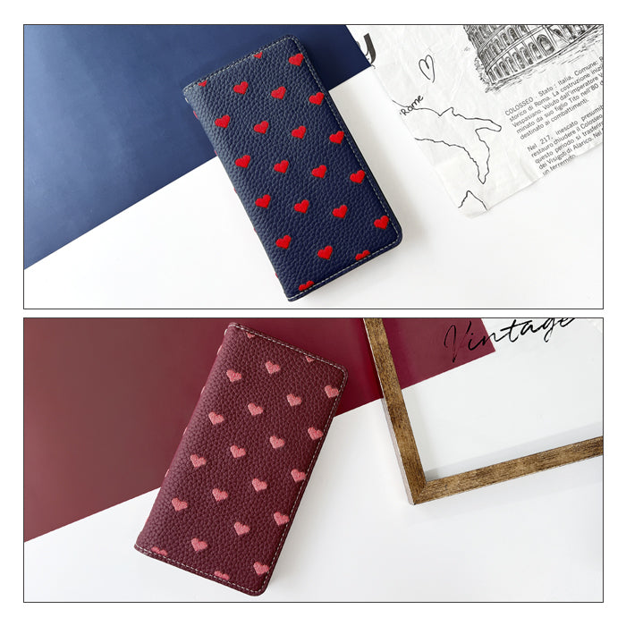 【Leo&Aoi公式ショップ】 iPhone15 ケース iPhone 15 カバー 手帳型 ハート刺繍 手帳型ケース アイフォン15 スマホケース 携帯ケース 【安心の返品保証付き】