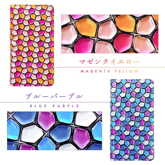 【Leo&Aoi公式ショップ】 らくらくスマートフォン me F-03K ケース カバー 本革 ハニカム ステンドグラス 手帳型ケース f03k らくらく スマホ スマホケース 【安心の返品保証付き】