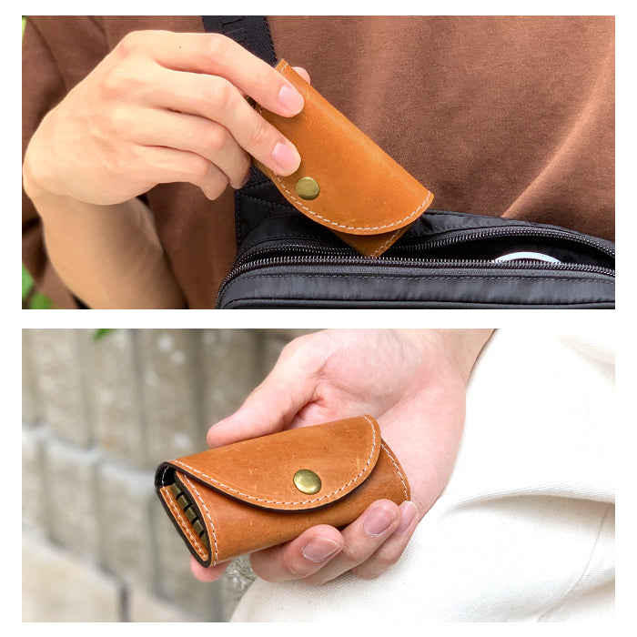 【Leo&Aoi公式ショップ】 ホースレザー 馬ヌメ革 キーケース 4連 本革 メンズ レディース スマートキー 三つ折り 馬革 レザー 鍵入れ 鍵 カギ 収納 スリム コンパクト キーホルダー 4連キーケース ヌメ革 【安心の返品保証付き】