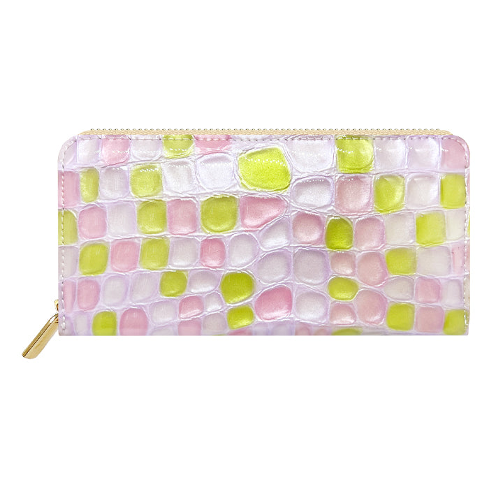 【Leo&Aoi公式ショップ】 ちょっと上品な ステンドグラス エナメル加工 財布 長財布 レディース 本革 ラウンドファスナー サイフ さいふ ウォレット 革 牛革 レザー カード収納 革財布 ラウンド長財布 ラウンド財布 長サイフ 本革長財布 ハンドメイド【安心の返品保証付き】