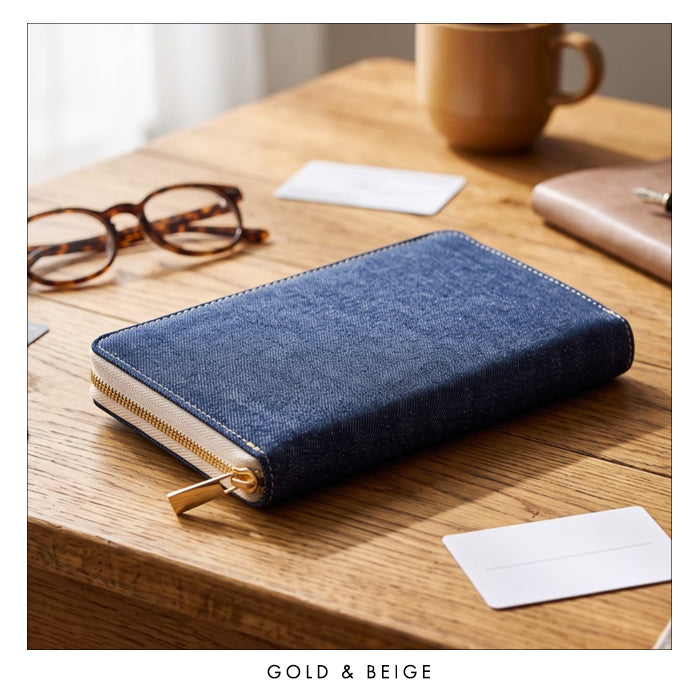 【Leo&Aoi公式ショップ】児島デニム マルチケース 長財布 通帳ケース パスポートケース 母子手帳ケース 大容量 スリム設計 ファスナー付き メンズ レディース おしゃれ ハンドメイド 岡山 デニム 【安心の返品保証付き】