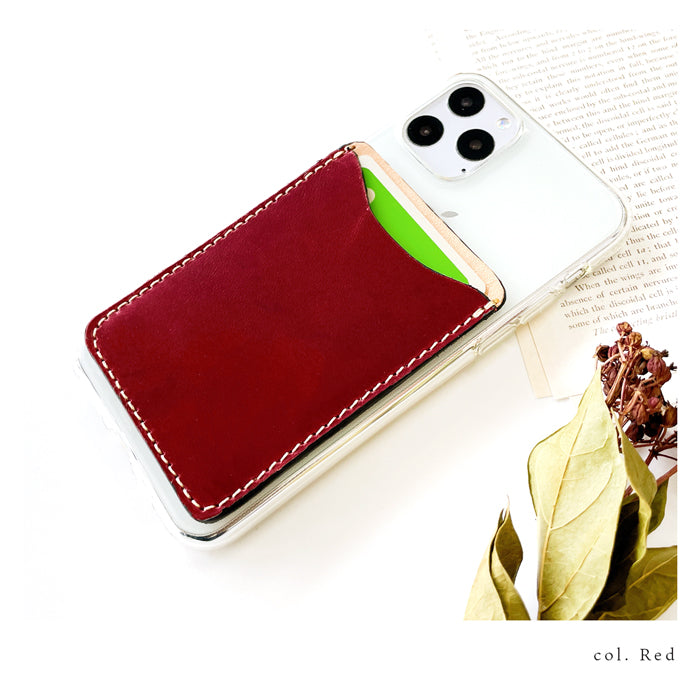 【Leo&Aoi公式ショップ】 イタリアンレザー ミズーリベリー カード収納 カードケース 背面 薄型 スマホ カードポケット 背面収納 貼り付け イタリア産 レザー ポケット カード入れ スリム ICカード 定期入れ シール CARD POCKET 革 レザー 牛革 収納ポケット フィアンキベリー タンニン鞣し 【安心の返品保証付き】