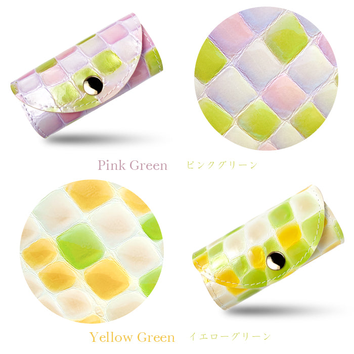 【Leo&Aoi公式ショップ】 牛革 ちょっと上品な ステンドグラス キーケース 4連 本革 レディース スマートキー 三つ折り レザー 鍵入れ 鍵 カギ 収納 スリム コンパクト キーホルダー 4連キーケース エナメル加工 日本製 【安心の返品保証付き】