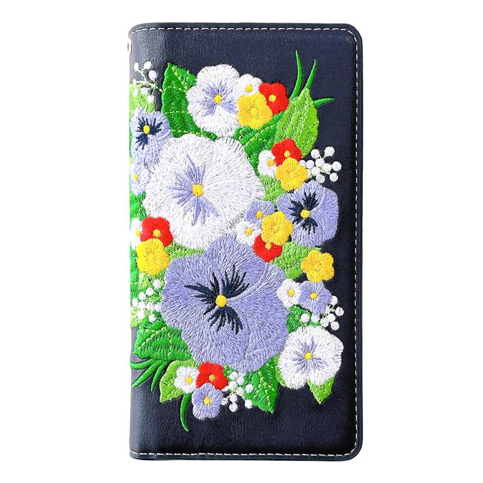 【Leo&Aoi公式ショップ】 AQUOS wish4 ケース SH-52E SH-M27 A403SH SHG13 A402SH カバー 手帳型 パンジー 刺繍 手帳型ケース sh52e アクオス ウィッシュ4 スマホケース 【安心の返品保証付き】