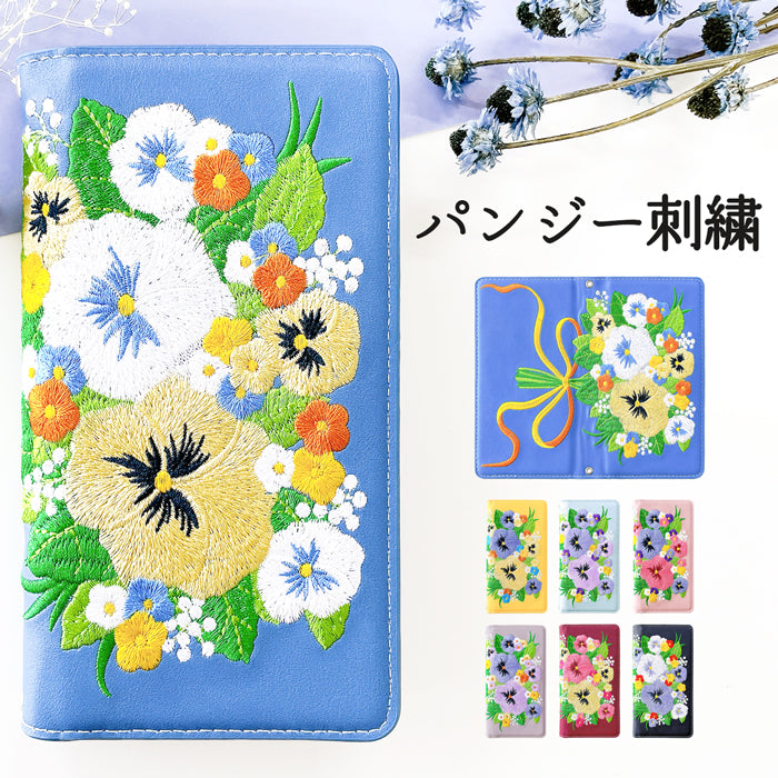 【Leo&Aoi公式ショップ】 iPhone16e ケース iPhone 16e カバー 手帳型 パンジー 刺繍 手帳型ケース アイフォン16e スマホケース 【安心の返品保証付き】