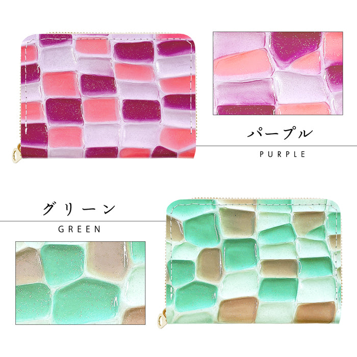 【Leo&Aoi公式ショップ】 ステンドグラス ミニウォレット 財布 ミニ財布 本革 コンパクト ラウンドファスナー 牛革 サイフ さいふ ウォレット 小さい財布 革 エナメル加工 レザー カード収納 革財布 ラウンド財布 ミニサイフ 本革ミニ財布 レディース ハンドメイド