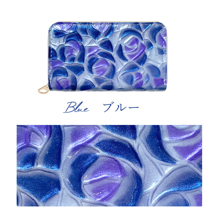 【Leo&Aoi公式ショップ】 ステンドグラス ローズ コインケース 本革 小銭入れ ミニ財布 ファスナー付き 革 レザー おしゃれ カード入れ 女性 小物入れ コンパクト ケース ラウンドファスナー エナメル加工 薔薇 型押し レディース かわいい【安心の返品保証付き】