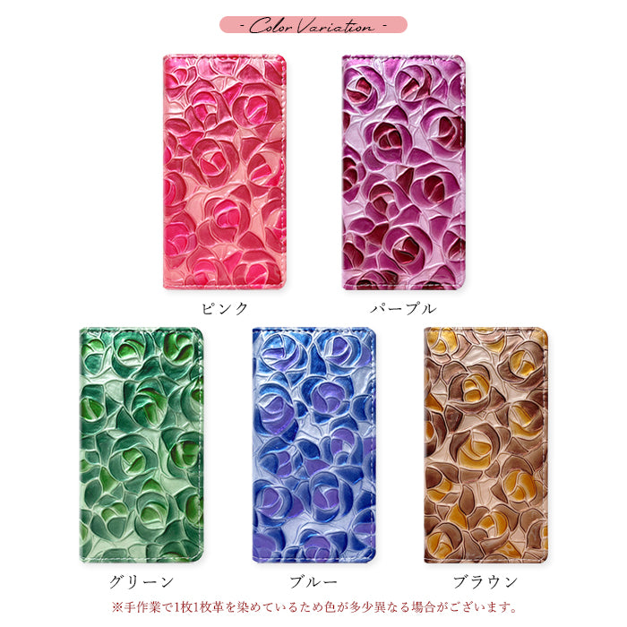 【Leo&Aoi公式ショップ】 かんたんスマホ5 A601ZT ケース カバー 手帳型 本革 ステンドグラス ローズ 手帳型ケース 簡単スマホ スマホケース 【安心の返品保証付き】