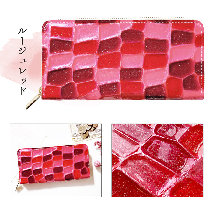 【Leo&Aoi公式ショップ】 2nd ステンドグラス 長財布 レディース ラウンドファスナー 財布 本革 サイフ さいふ ウォレット 革 牛革 レザー カード収納 革財布 ラウンド長財布 ラウンド財布 長サイフ 本革長財布 エナメル加工 ハンドメイド【安心の返品保証付き】