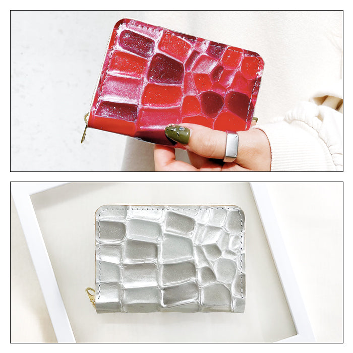 【Leo&Aoi公式ショップ】 2nd ステンドグラス ミニウォレット ミニ財布 財布 小さい財布 本革 2コンパクト 牛革 サイフ さいふ ウォレット 革 エナメル加工 レザー カード収納 革財布 ラウンド財布 ミニサイフ 本革ミニ財布 レディース  ハンドメイド【安心の返品保証付き】