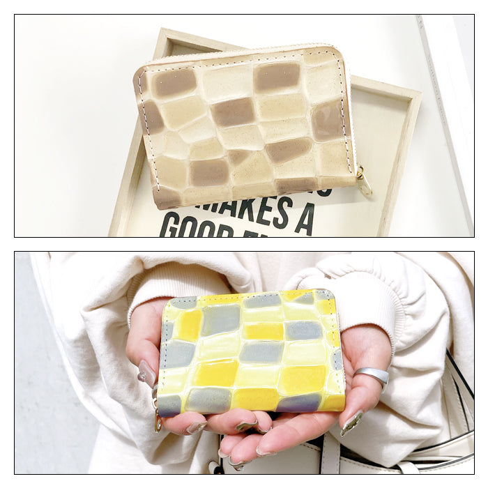 【Leo&Aoi公式ショップ】 2nd ステンドグラス ミニウォレット ミニ財布 財布 小さい財布 本革 2コンパクト 牛革 サイフ さいふ ウォレット 革 エナメル加工 レザー カード収納 革財布 ラウンド財布 ミニサイフ 本革ミニ財布 レディース  ハンドメイド【安心の返品保証付き】