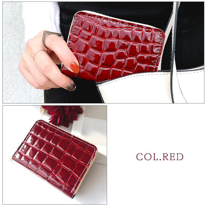 【Leo&Aoi公式ショップ】 美クロコダイル 型押し ミニ財布 財布 本革 牛革 ミニウォレット コンパクト ラウンドファスナー サイフ さいふ ウォレット 小さい財布 革 レザー カード収納 革財布 ラウンド財布 ミニサイフ 本革 ミニ財布 エナメル ワニ柄