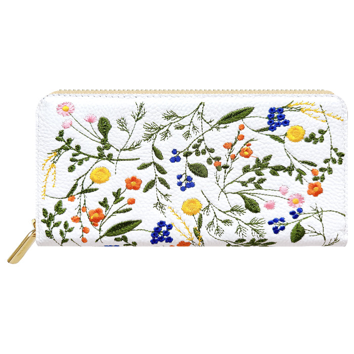 【Leo&Aoi公式ショップ】 本革 ボタニカル刺繡 長財布 財布 ラウンド型 レディース 型押し カード収納 花 [WL-R1-S4]【安心の返品保証付き】