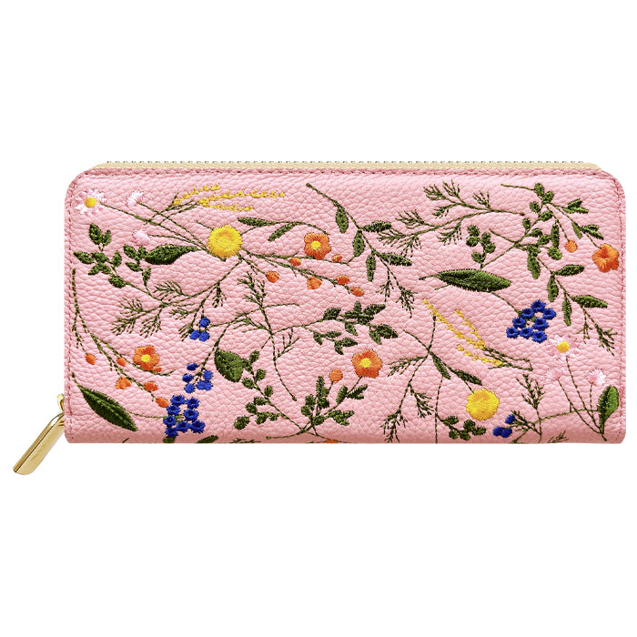 【Leo&Aoi公式ショップ】 本革 ボタニカル刺繡 長財布 財布 ラウンド型 レディース 型押し カード収納 花 [WL-R1-S4]【安心の返品保証付き】