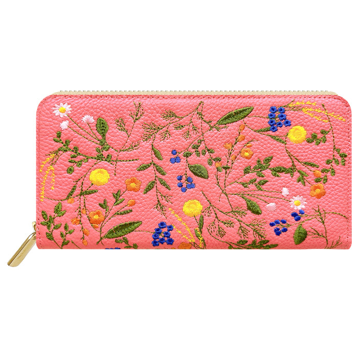 【Leo&Aoi公式ショップ】 本革 ボタニカル刺繡 長財布 財布 ラウンド型 レディース 型押し カード収納 花 [WL-R1-S4]【安心の返品保証付き】