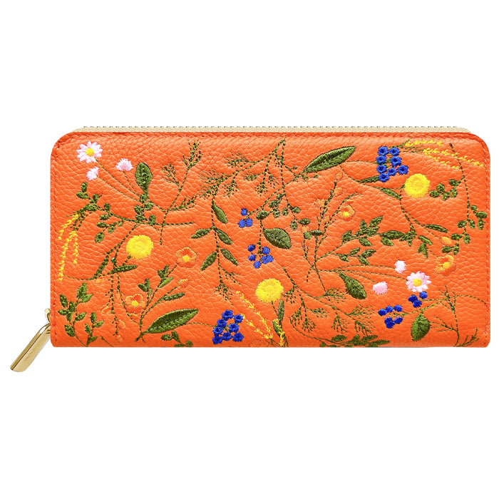 【Leo&Aoi公式ショップ】 本革 ボタニカル刺繡 長財布 財布 ラウンド型 レディース 型押し カード収納 花 [WL-R1-S4]【安心の返品保証付き】