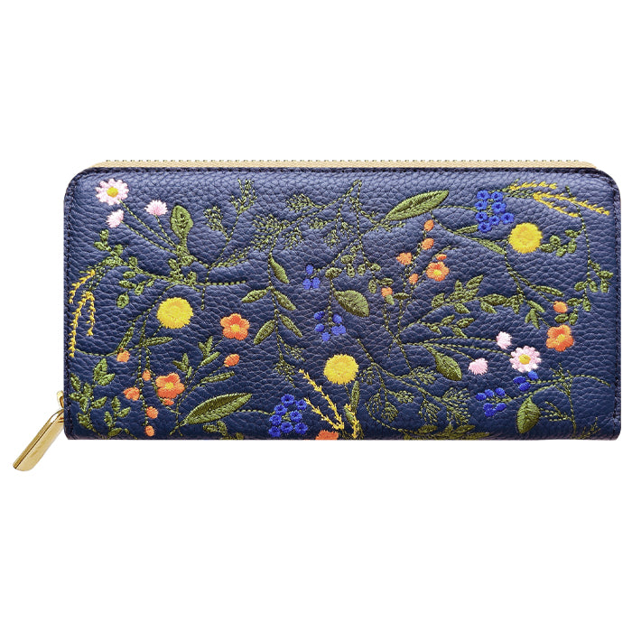 【Leo&Aoi公式ショップ】 本革 ボタニカル刺繡 長財布 財布 ラウンド型 レディース 型押し カード収納 花 [WL-R1-S4]【安心の返品保証付き】
