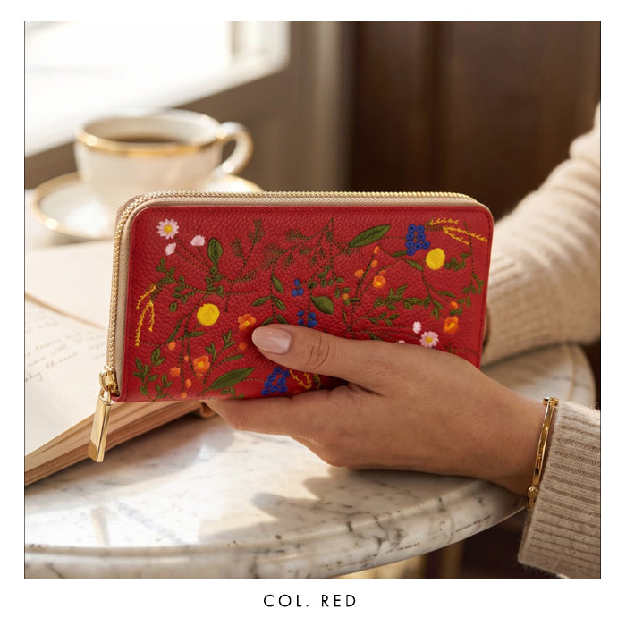 【Leo&Aoi公式ショップ】 本革 ボタニカル刺繡 長財布 財布 ラウンド型 レディース 型押し カード収納 花 [WL-R1-S4]【安心の返品保証付き】