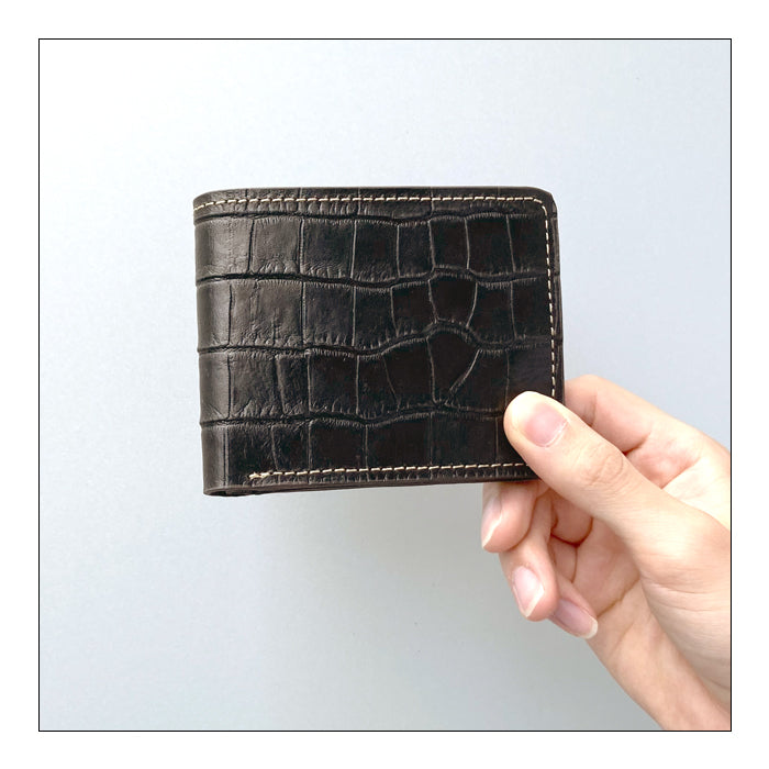 【Leo&Aoi公式ショップ】 クロコダイル 型押し 財布 二つ折り財布 メンズ 本革 二つ折り サイフ さいふ ウォレット 牛革 革 レザー カード収納 小銭入れ コインケース付き 二つ折りサイフ 革財布 メンズ財布 ハンドメイド ワニ柄 わに柄【安心の返品保証付き】