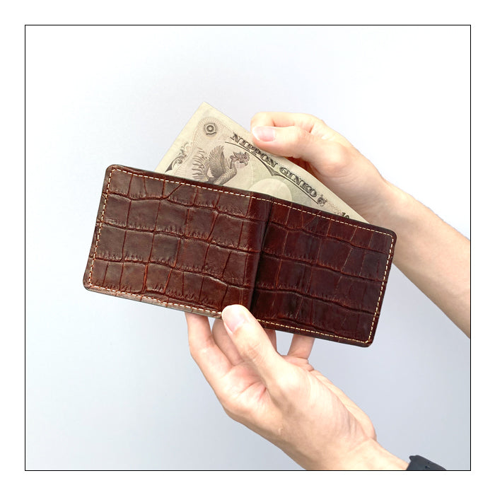 【Leo&Aoi公式ショップ】 クロコダイル 型押し 財布 二つ折り財布 メンズ 本革 二つ折り サイフ さいふ ウォレット 牛革 革 レザー カード収納 小銭入れ コインケース付き 二つ折りサイフ 革財布 メンズ財布 ハンドメイド ワニ柄 わに柄【安心の返品保証付き】
