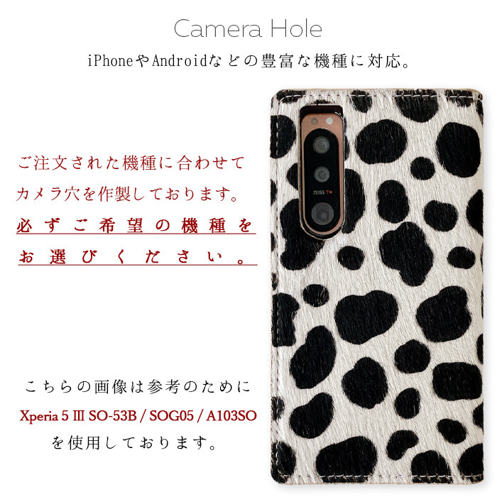 【Leo&Aoi公式ショップ】 XPERIA Ace II SO-41B ケース カバー 本革 ハラコ ダルメシアン 手帳型ケース so41b エクスペリア スマホケース 【安心の返品保証付き】