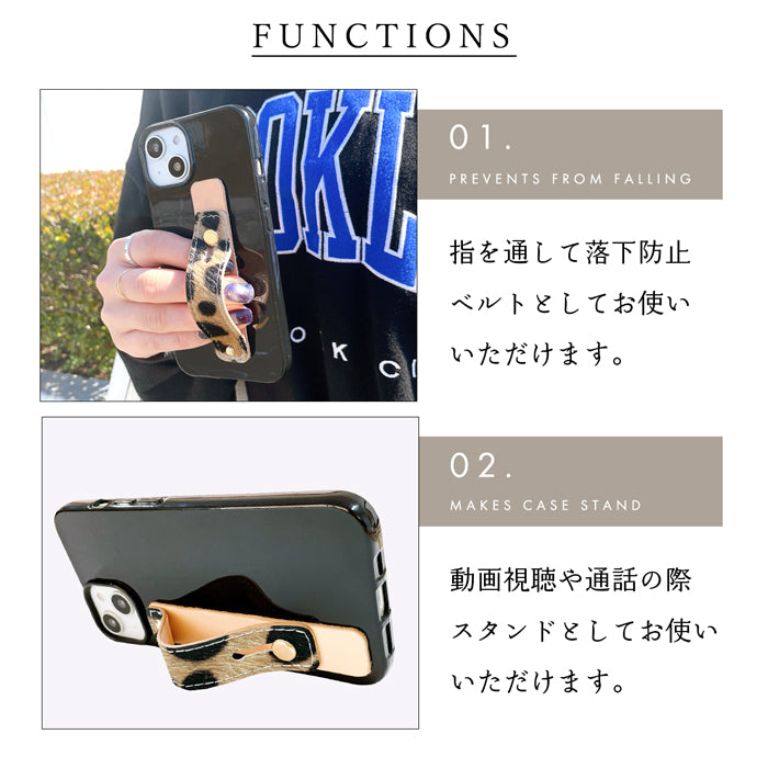 【Leo&Aoi公式ショップ】 牛革 ハラコ風 ダルメシアン スマホバンド スマホベルト 本革 レザー スマホリング 落下防止 ベルト バンド ホルダー 片手 スタンド スライドベルト スマホスタンド 牛柄 アニマル柄 レディース 女性 革 【安心の返品保証付き】