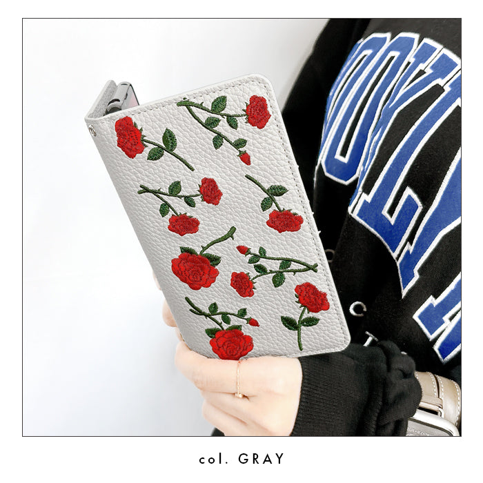 【Leo&Aoi公式ショップ】 iPhone15 ケース iPhone 15 カバー 手帳型 バラ刺繍 手帳型ケース アイフォン15 スマホケース 携帯ケース 【安心の返品保証付き】