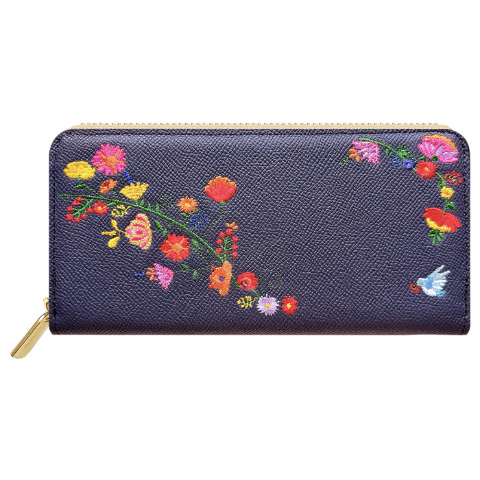 【Leo&Aoi公式ショップ】 本革 花刺繡 長財布 本革 財布 ラウンド型ファスナー レディース 型押し カード収納【WL-R1-S2】【安心の返品保証付き】