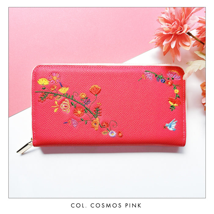 【Leo&Aoi公式ショップ】 本革 花刺繡 長財布 本革 財布 ラウンド型ファスナー レディース 型押し カード収納【WL-R1-S2】【安心の返品保証付き】