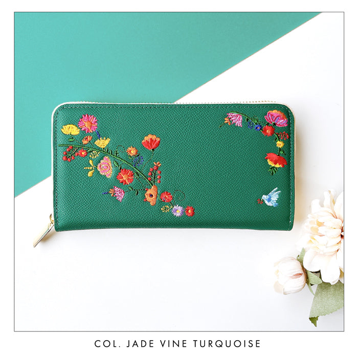 【Leo&Aoi公式ショップ】 本革 花刺繡 長財布 本革 財布 ラウンド型ファスナー レディース 型押し カード収納【WL-R1-S2】【安心の返品保証付き】