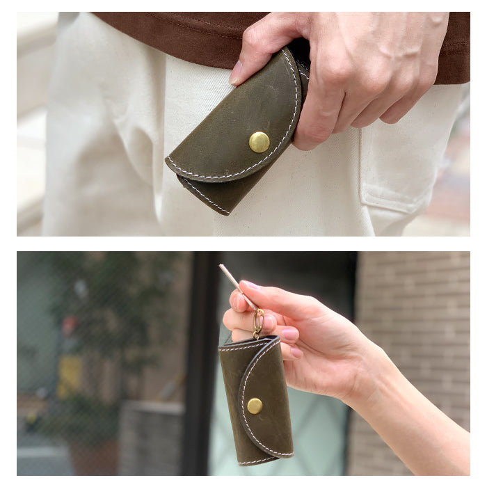 【Leo&Aoi公式ショップ】 ホースレザー 馬ヌメ革 キーケース 4連 本革 メンズ レディース スマートキー 三つ折り 馬革 レザー 鍵入れ 鍵 カギ 収納 スリム コンパクト キーホルダー 4連キーケース ヌメ革 【安心の返品保証付き】