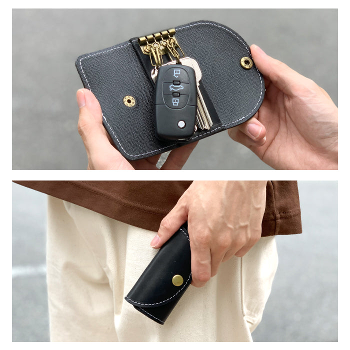 【Leo&Aoi公式ショップ】 ホースレザー 馬ヌメ革 キーケース 4連 本革 メンズ レディース スマートキー 三つ折り 馬革 レザー 鍵入れ 鍵 カギ 収納 スリム コンパクト キーホルダー 4連キーケース ヌメ革 【安心の返品保証付き】