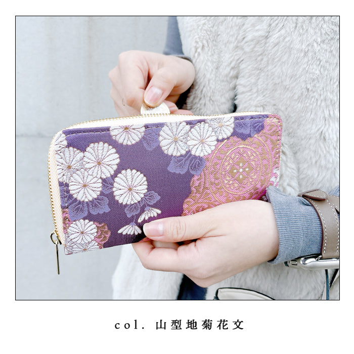 【Leo&Aoi公式ショップ】 西陣織 彩 長財布 金襴 財布 ラウンドファスナー カード収納 サイフ さいふ ウォレット ラウンド長財布 ラウンド財布 長サイフ 和風 和柄 和 豪華 織物 桜 波割付 菊花文 菊花 風神雷神 レディース メンズ 女性 男性 ハンドメイド【安心の返品保証付き】