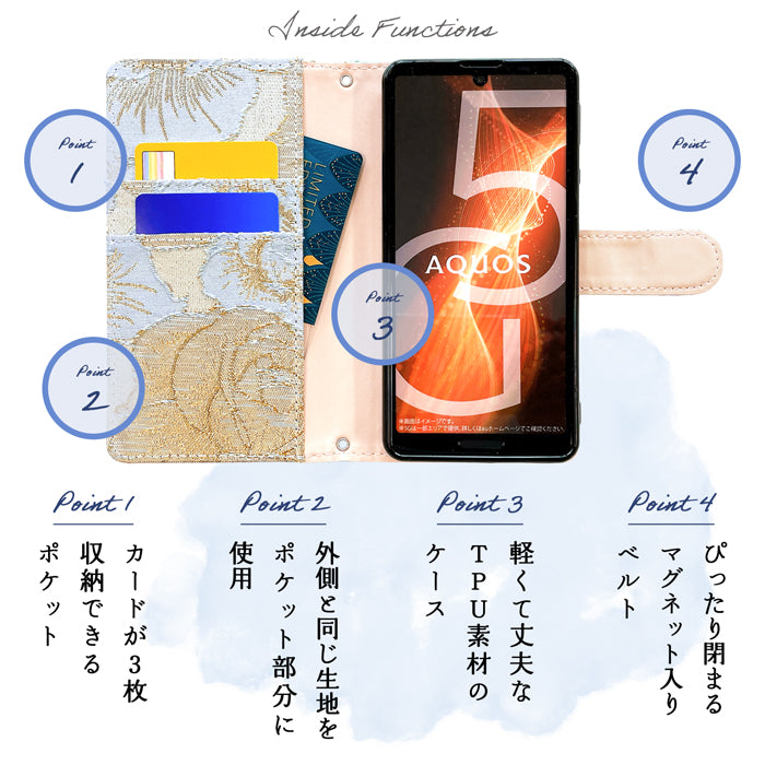 【Leo&Aoi公式ショップ】 らくらくスマートフォン a A401FC ケース Lite MR01 FCG03 カバー 手帳型 ジャガードローズ 手帳型ケース 携帯ケース らくらくフォン スマホケース【安心の返品保証付き】
