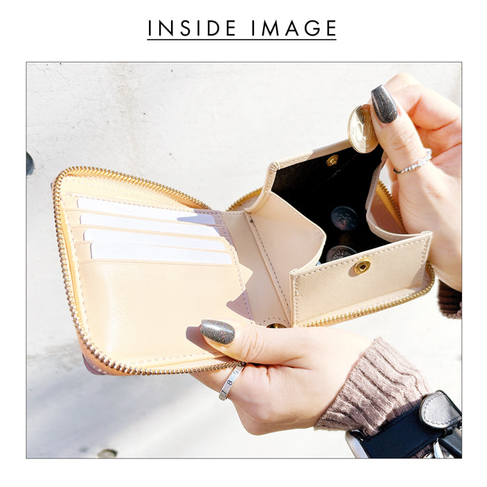 【Leo&Aoi公式ショップ】 ちょっと上品なステンドグラス ラウンド型二つ折り財布 エナメル ステンドグラス風 財布 レディース 本革 二つ折り財布 ラウンドファスナー ラウンド型財布 小銭入れ 二つ折り コンパクト 薄型 カード入れ 革財布 ウォレット コインケース付き ハンドメイド 型押し【安心の返品保証付き】