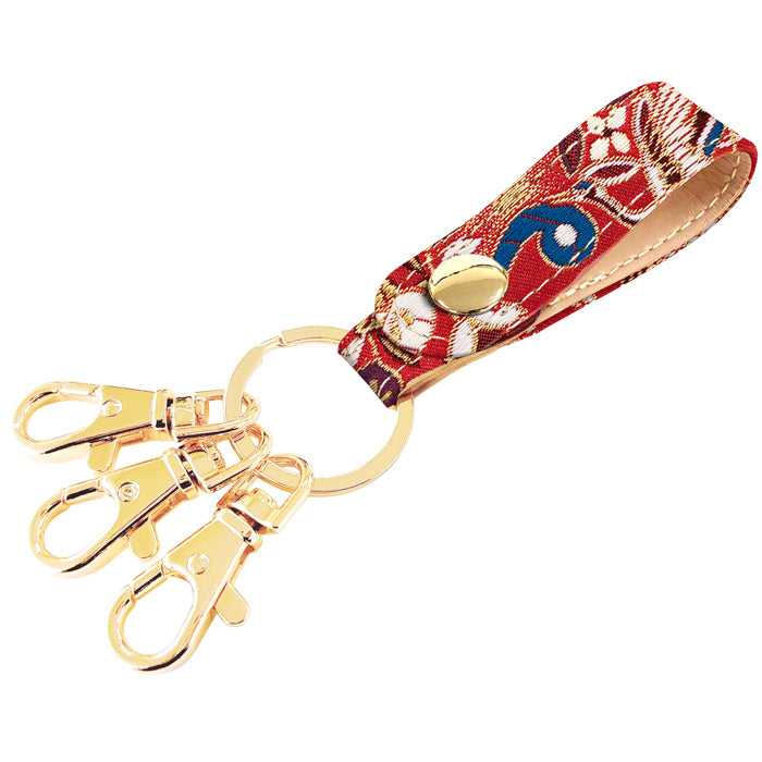 【Leo&Aoi公式ショップ】 極 西陣織 3連 キーリング スナップボタン レディース メンズ 男性 女性 西陣織キーリング 和風 和柄 金襴 和 豪華 華やか 【安心の返品保証付き】