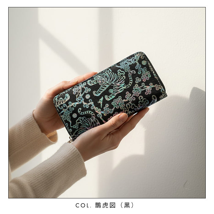 【Leo&Aoi公式ショップ】 長財布 韓流生地 ラウンド型長財布 財布 カード収納 韓流 韓国デザイン 虹色ホイル 伝統柄【安心の返品保証付き】
