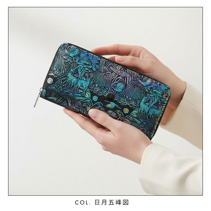 【Leo&Aoi公式ショップ】 長財布 韓流生地 ラウンド型長財布 財布 カード収納 韓流 韓国デザイン 虹色ホイル 伝統柄【安心の返品保証付き】