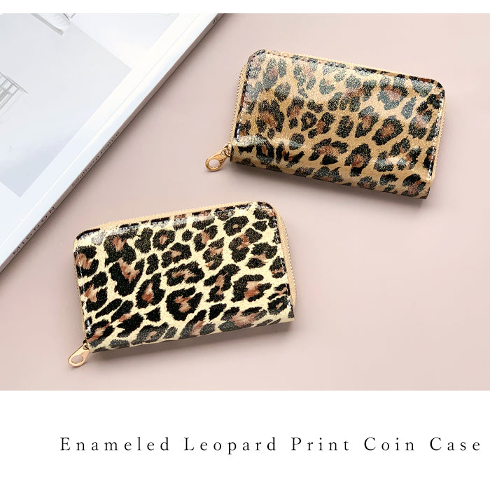 【Leo&Aoi公式ショップ】 レオパード エナメル コインケース 本革 ラウンドファスナー コンパクト 小物入れ 牛革 ヒョウ柄 ポーチ 小型財布 小銭入れ 革 高級 レザー ケース アニマル柄 ひょう柄 豹柄【安心の返品保証付き】