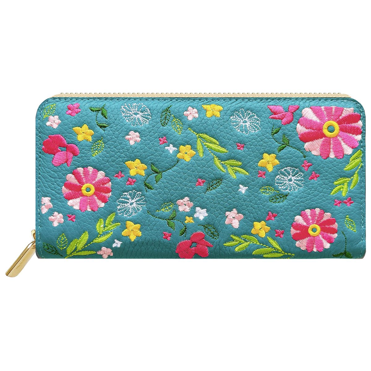 【Leo&Aoi公式ショップ】 本革 マーガレット刺繡 長財布 財布 ラウンド型ファスナー レディース 型押し カード収納 花 [WL-R1-S3]【安心の返品保証付き】